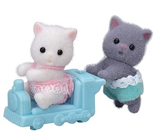 Calico Critters Persian Cat Twins, Set of 2 Collectible Doll Figures with Pushcart Accessory