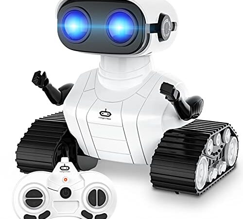 Dhapy Robot Toys, 2.4Ghz Remote Control Robot Toys for Kids ,Rechargeable RC Robot Toys with Music and LED Eyes, Gifts for Boys and Girls Ages 3+（White）