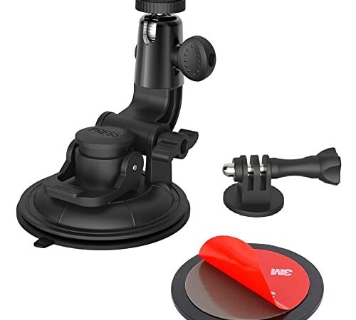 EXSHOW Suction Cup Camera Mount,1/4-20 Thread Heavy Duty Full Rotation Car Windshield and Any Smooth Surface Holder for GoPro Hero 7 6 5 4 3+ 3,2 1 and Other Cameras