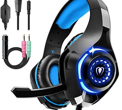 Gaming Headset for PS4 PS5 Xbox One, Over-Ear Gaming Headphones with Noise Reduction Mic Volume Control LED Light for PS5 PS4 PC Laptop Mac Tablet Smart Phone