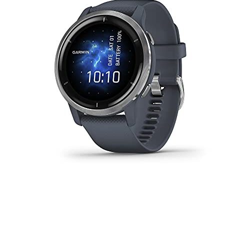 Garmin Venu 2, GPS Smartwatch with Advanced Health Monitoring and Fitness Features, Silver Bezel with Granite Blue Case and Silicone Band, (010-02430-00), 33 mm