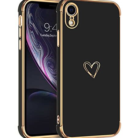 GUAGUA Case for iPhone XR, iPhone XR Cases Cute Heart Pattern Soft TPU Plating Cover for Women Girls with Camera Protection & 4 Corners Shockproof Protection Phone Cases for iPhone XR 6.1" Black