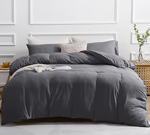 JOLLYVOGUE Ultra Soft Duvet Cover Set 3 Pieces, Dark Grey Duvet Cover for King Size Bed, Bedding Set with Zipper Closure, Corner Ties, 104x90 Inch