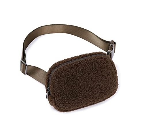 ODODOS Unisex Mini Belt Bag with Adjustable Strap Small Waist Pouch for Workout Running Travelling Hiking, Brown, Fleece