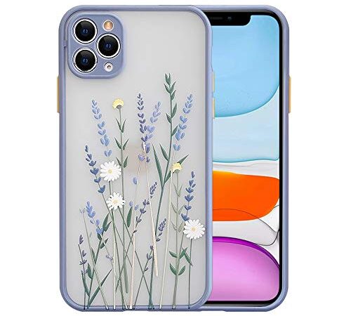 Ownest Compatible with iPhone 11 Pro Case for Clear Frosted PC Back 3D Flower Girls Woman and Soft TPU Bumper Protective Silicone Slim Shockproof Case for iPhone 11 Pro-Purple Lavender