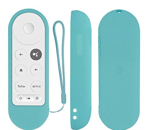 Protective Silicone Remote Case for Chromecast with Google TV 2020 Voice Remote Control, Skin-Friendly Protective Cover for 2020 Chromecast Voice Remote, Shockproof Cover with Loop-Glow in Dark Blue