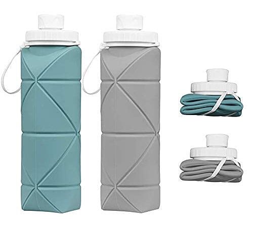 SPECIAL MADE Collapsible Water Bottles 2 Pack BPA Free Siliconce Leak-proof Reusable Travel Water Bottle Lightweight Waterproof Bottle for Sport Working Out Camping Backpacking Hiking (Green+Grey)