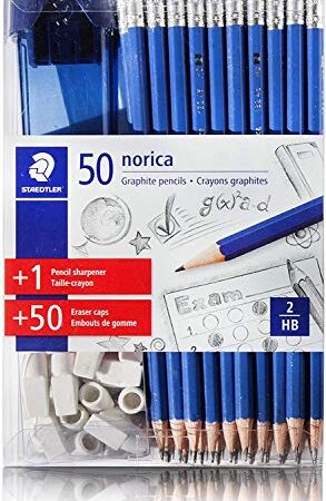 Staedtler Norica 50 Graphite HB2 Pencils +50 eraser caps +1 Sharpener