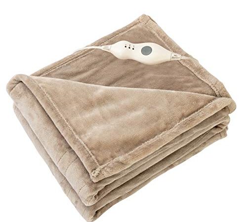 Tefici Electric Heated Blanket Throw with 3 Heating Levels & 4 Hours Auto Off,Super Cozy Soft Heated Sherpa Throw with Fast Heating and Machine Washable,Home Office Use,50" x 60" Camel