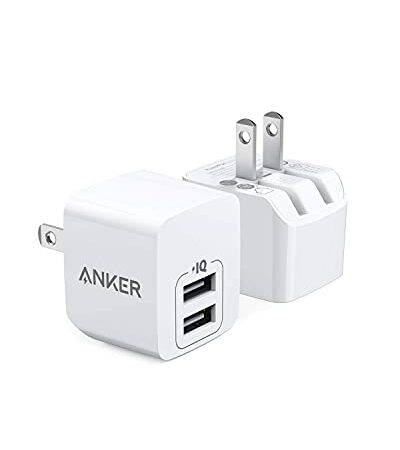 USB Charger, Anker 2-Pack Dual Port 12W Wall Charger with Foldable Plug, PowerPort Mini for iPhone Xs/X / 8/8 Plus / 7 / 6S / 6S Plus, iPad, Galaxy Note 5 / Note 4, HTC, Moto, and More (2 Pack)