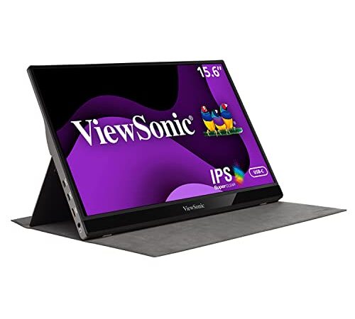 ViewSonic 15.6 Inch 1080p Portable Monitor with 2 Way Powered 60W USB C, IPS, Eye Care, Dual Speakers, Built in Stand with Cover (VG1655)