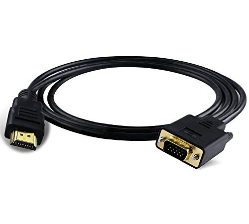 Xhwykzz HDMI to VGA Cable Adapter Converter, Gold-Plated HDMI Male to VGA Male One-Way Transmission Cord Connector for Computer Monitor PC 6Ft (Black)