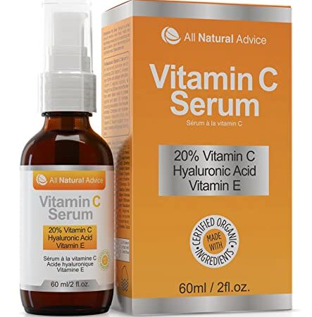 20% Vitamin C Serum For Face - All Natural Advice, with Hyaluronic Acid & Vitamin E – Facial Serum for Deep Hydration - Organic Face Care -Proud Canadian Company (60ml / 2oz)