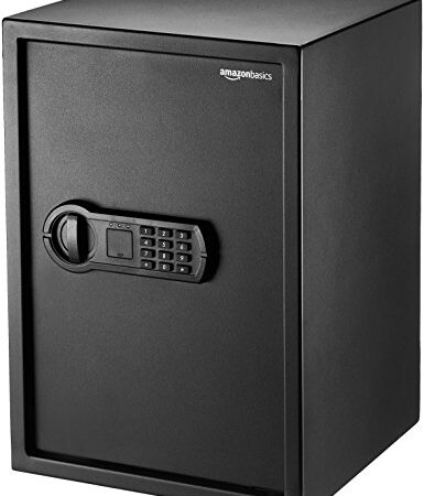 Amazon Basics Steel Home Security Safe with Programmable Keypad - Secure Documents, Jewelry, Valuables - 1.8 Cubic Feet, 13.8 x 13 x 19.7 Inches, Black