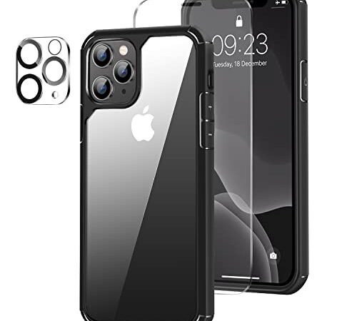 Amizee Compatible with iPhone 11 Pro Max Case [Military Grade Protection] with Screen Protector and Camera Lens Protector Crystal Clear Back Slim Phone Case for iPhone 11 Pro Max - Black