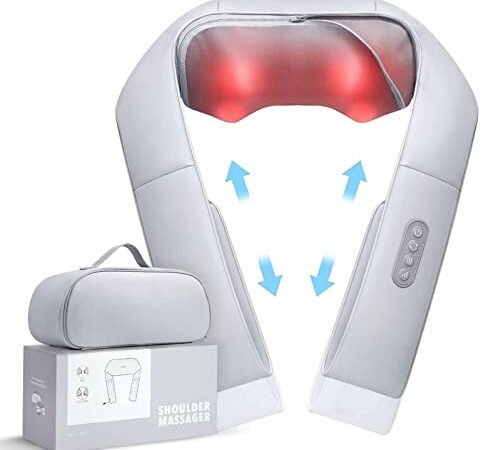 Back Massager with Adjustable Heat and Straps, Shiatsu Neck Massagers Deep Tissue Kneading for Neck and Back, Shoulder Muscle Pain Relief, Carrying Bag