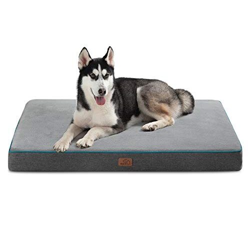 Bedsure Orthopedic Dog Bed Large - Memory Foam Waterproof Dog Bed Joint Relief with Removable Washable Cover, Plush Flannel Fleece Top with Nonskid Bottom, Grey, 35x22x3 Inches