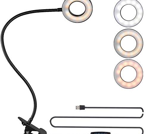 Bekada LED Desk Light with Clamp for Video Conference Lighting, Clip on LED Ring Light for Computer Webcam, USB Laptop Light for Zoom Meetings, Reading Light with 3 Color 10 Dimming Level