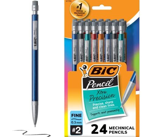 BIC Extra-Precision Mechanical Pencil, HB Lead, Metallic Barrel, Fine Point (0.5mm), Black, 24-Count