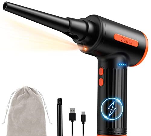 【Brushless Motor 90000RPM】Reesibi Strongest Compressed air Duster - Electric Air Duster for Computer, Keyboard Cleaner Perfectly Replaces Compressed Air Cans, 3 Speeds, 7500mAh, 15W Fast Charging