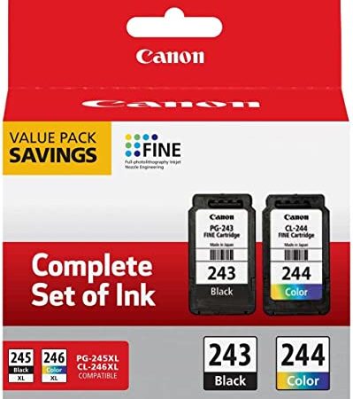 Canon PG-243/CL-244 Black and Color Ink Cartridge Value Pack for Select PIXMA IP, MG, MX, TR, TS Series Printers, 2-Pack