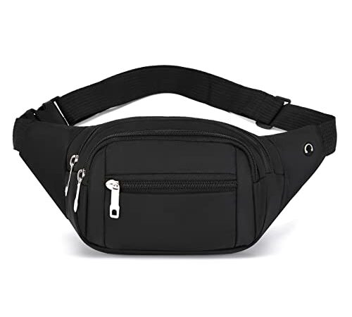 DAITET Crossbody Fanny Pack for Men&Women,Large Waist Bag & Hip Bum Bag with Adjustable Strap for Outdoors Workout Traveling Casual Running Hiking Cycling, Black Pure, Small, Nylon