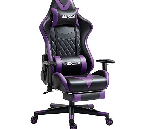 Darkecho Gaming Chair Office Chair with Footrest Massage Racing Ergonomic Chair Leather Reclining Video Game Chair Adjustable Armrest High Back Esports Chair with Headrest and Lumbar Support Purple