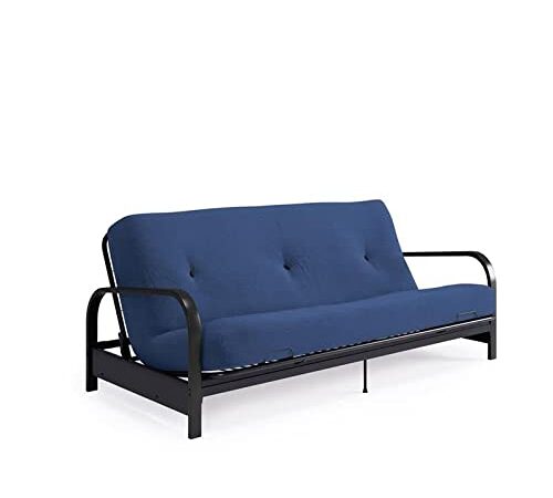 DHP Brax Full Size Black Metal Futon Frame with 6” Mattress, Blue