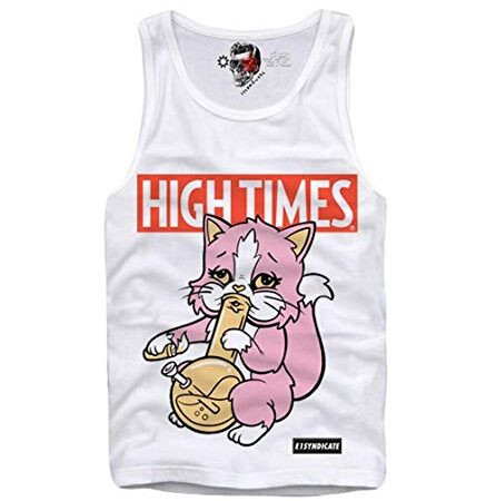 E1Syndicate Tank TOP Vest HIGH Times Bong CAT Weed Kush THC Marijuana X-Large White