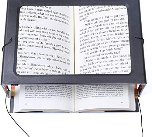 [EASYLEE] A4 Full Page 3X Reading Magnifying Glass ( PVC Fresnel lens ) with 12 LED Lights, Handheld or Hands Free Magnifier, PVC Fresnel Lens with Stand & Lanyard - Large A4 Sheet Illuminated Vision Aid for Books, Newspapers, USB or Battery