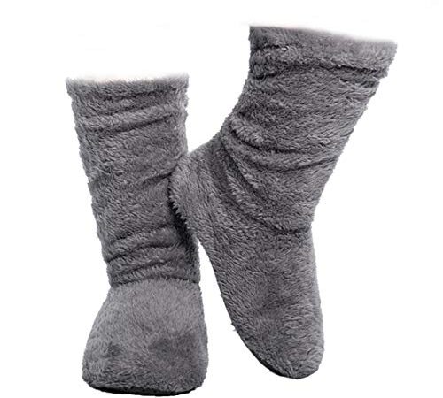 FRALOSHA Women's Booties Slippers Indoor Super Soft Warm Cozy Fuzzy Lined Slipper Boots with Anti-Slip Slipper Socks (27cm, Grey)