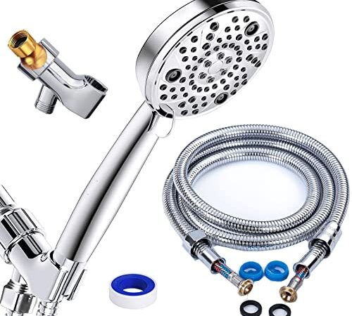 Handheld Shower Head with High Pressure 8 Sprays, Luxau 4.7 Inch Hand Held Showerhead Set, W/ Shower Hose and Adjustable Shower Arm Bracket Holder, Chrome (S2001)