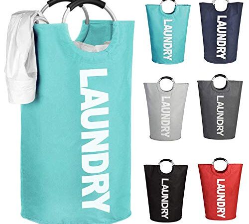 Haundry 104L Large Laundry Hamper Basket with Alloy Handles,Heavy Duty and Durable Thicken Foldable Clothes Storage Washing Bag for College, Camping and Home