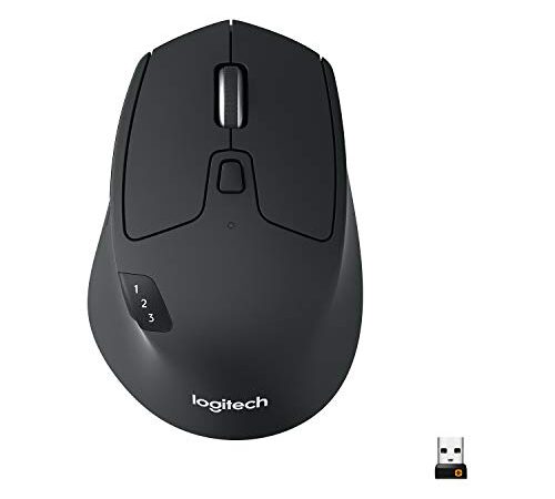 Logitech M720 Triathlon Multi-Device Wireless Mouse, Bluetooth, USB Unifying Receiver, 1000 DPI, 8 Buttons, 2-Year Battery, Compatible with Laptop, PC, Mac, iPadOS - Black