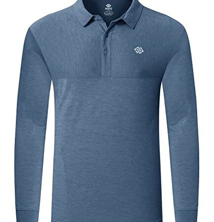 Men's Golf Pullover Long Sleeve Polo Shirt Quick Dry UPF 50+ Sun Protection Casual Athletic Soft Comfy Jersey Shirts Gray-Blue L