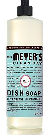 Mrs. Meyer's Clean Day Dish Soap, Cruelty Free and Biodegradable Dishwashing Liquid, Basil Scent, 474 ml Bottle