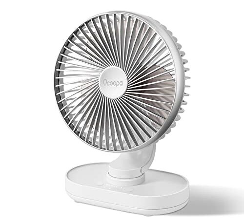 OCOOPA Desk Fan, Auto Oscillating 6.5 Inch Quiet Battery Fan, 4 Speeds Strong Table top Silent Cooling, 4000 mAh Usb Rechargeable Battery Operated for Home, Bed, Office, Silver