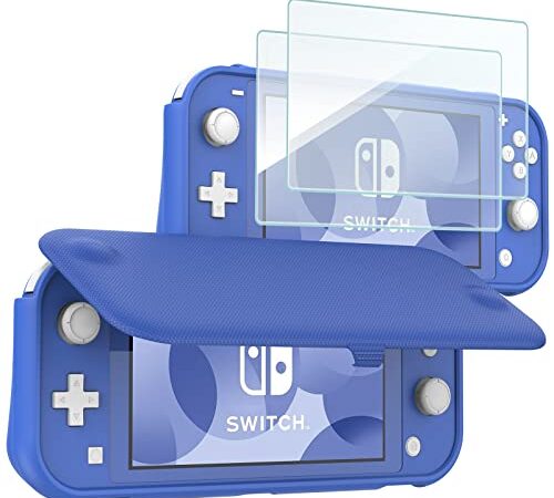 ProCase Flip Cover for Nintendo Switch Lite with 2 Pack Tempered Glass Screen Protectors, Slim Protective Flip Case with Magnetically Detachable Front Cover for Nintendo Switch Lite 2019 -Blue