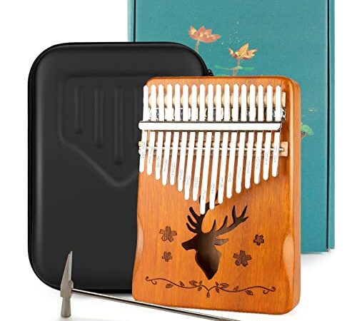 Qoosea Kalimba Thumb Piano 17 Keys, Portable Finger Piano with Protective Case & Tune Hammer, Mahogany Wood Kalimba 17 Key Gift for Music Fans Kids Adults Piano Beginner