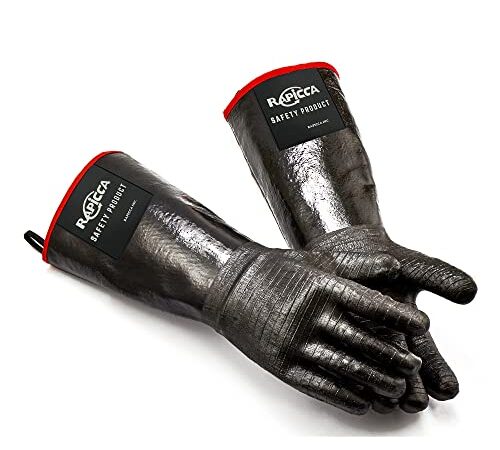 RAPICCA BBQ Gloves -Smoker, Grill, Cooking Barbecue Gloves, for Handling Heat Food Right on Your Fryer, Grill or Oven. Waterproof, Heat Resistant, Fireproof, Oil Resistant Neoprene Coating 14-Inch XL