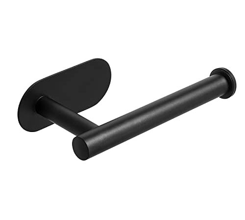 Self Adhesive Matte Black Toilet Paper Holder for Bathroom, No Drilling Rustproof Sturdy Sticky SUS304 Stainless Steel Holders for Toilet Paper(Black)