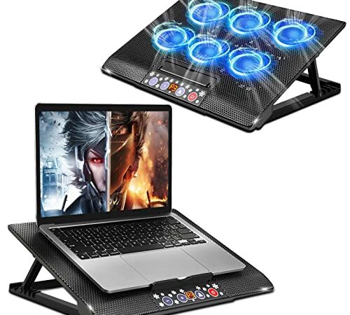 TECHVIDA Gaming Laptop Cooler, Cooler Base Position Fan, Six Silent Fans and LCD Screen, 2500rpm, Blue Led Light, High Speed Wind, Designed for Gamers and Office Use, Suitable for 12-15.6 "