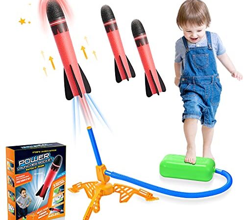 Toys for Boys Age 3-12, CHIMMY Rocket Toy Fun Toys for 3-12 Year Old Boys Rocket Set Kids for 3-12 Year Old Girls Outdoor Toys Rocket Kit Birthday Gifts for Girls Age 3-12 Boys Toys Red