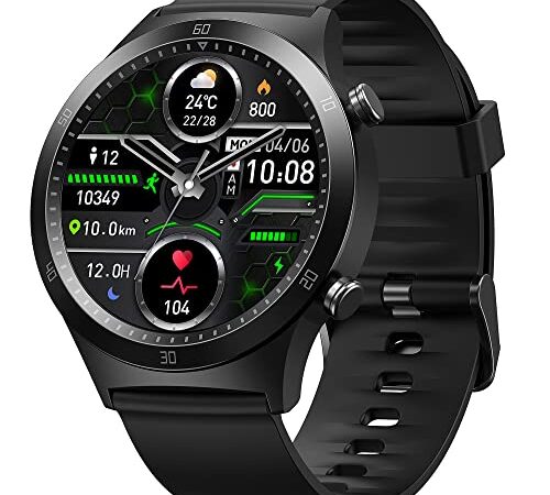 Tranya S2 Smart Watch with All Day Heart Rate Blood Oxygen Sleep Monitor, 3ATM Waterproof Fitness Tracker, 25 Sports Modes Smartwatch for Android and iOS Phones, Sport Watch for Men Women Black