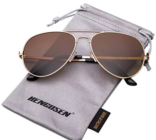 Upgraded Aviator Sunglasses for Men and Women Police Polarized Sun glasses Gradient Lens Military Pilot Style with UV 400 Protection (Gold/Gradual Brown)