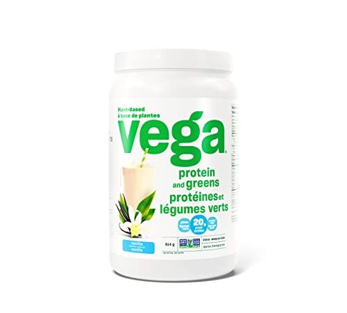 Vega Protein and Greens Vanilla (21 Servings) Plant Based Protein Powder Plus Veggies, Vegan, Non GMO, Pea Protein For Women and Men, 614g (Packaging May Vary)
