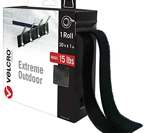 VELCRO Brand Extreme Outdoor Mounting Tape | 20Ft x 1 in, Holds 15 lbs | Strong Heavy Duty Stick on Adhesive | Mount on Brick, Concrete for Hanging, 30702, Black (VEL-30702-AMS)