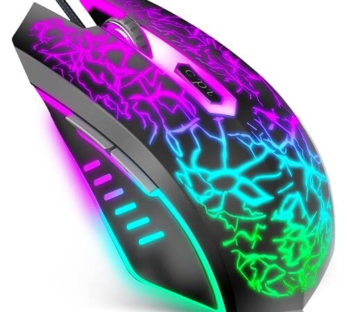 VersionTECH. Gaming Mouse, Souris Ergonomic Wired Gaming Mice with 7 Colors LED Backlight, 4 DPI Settings Up to 3600 DPI Computer Mouse for Laptop PC Games & Work Compatible for Chromebook Windows 7/8/10/XP/Mac/Linux Gamer/Notebook /Macbook– Black