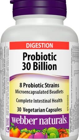 Webber Naturals Probiotic 30 Billion Active Cells, 8 Probiotic Strains, 30 Capsules, For Digestive Health, Vegetarian