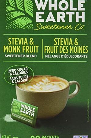 Whole Earth Sweetener Company Stevia & Monk Fruit Sweetener, Erythritol Sweetener, Sweet Leaf Stevia Packets, Sugar Substitute, Natural Sweetener, 80-Count